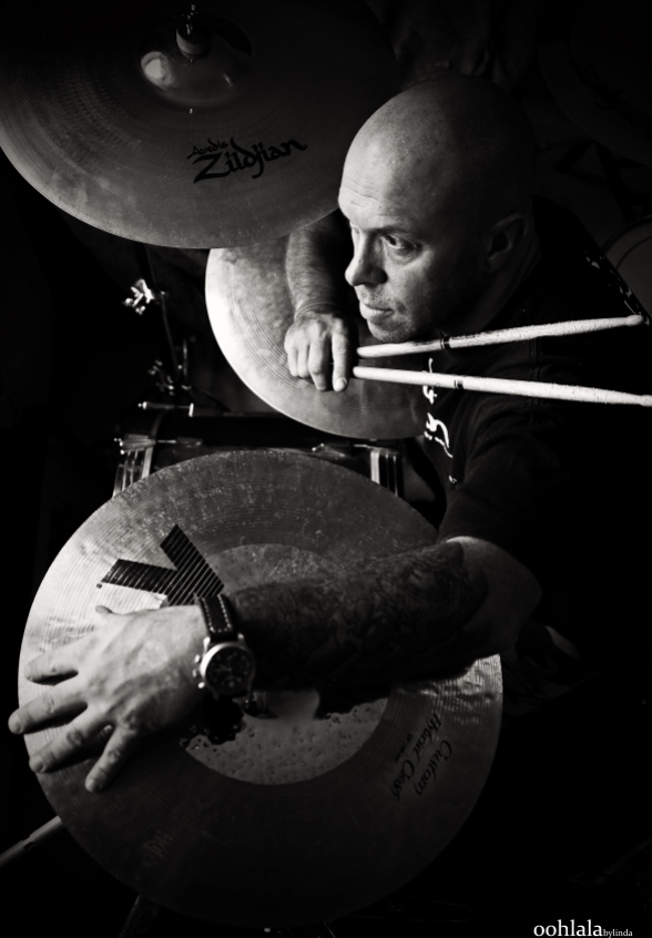black and white portrait of drummer, lifestyle photography