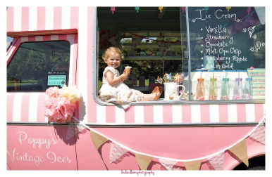 Little girl with ice cream and ice cream van