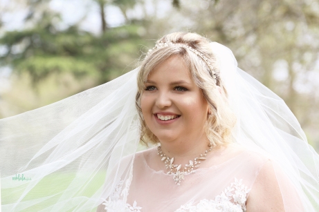 Bride at Caldicot Castle, with flowing veil