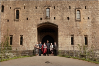 Portrait family group outside Caldicot Castle